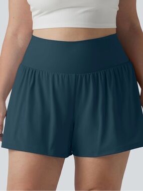 Halara 2-in-1 Yoga Shorts 1X 18 Super High Waist Pockets Majolica Blue New